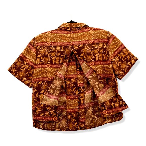 Karin Stevens Y2K Brown Open Slit Back Shirt Shoulder Pad Size 16 90s - Picture 5 of 5